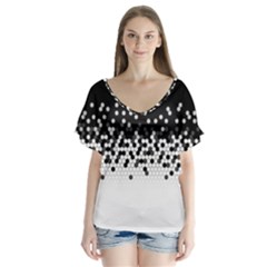 Flat Tech Camouflage Black And White V-neck Flutter Sleeve Top by jumpercat