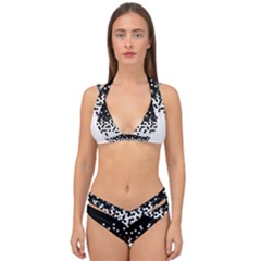 Flat Tech Camouflage Black And White Double Strap Halter Bikini Set by jumpercat