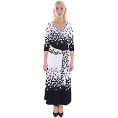 Flat Tech Camouflage White And Black Quarter Sleeve Wrap Maxi Dress by jumpercat