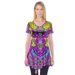 Fantasy Bloom In Spring Time Lively Colors Short Sleeve Tunic  by pepitasart