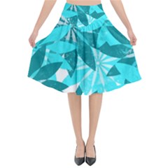 Leaves Pattern Flared Midi Skirt