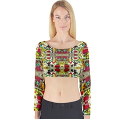 Chicken Monkeys Smile In The Floral Nature Looking Hot Long Sleeve Crop Top by pepitasart