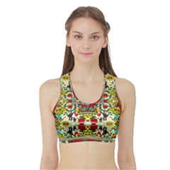 Chicken Monkeys Smile In The Floral Nature Looking Hot Sports Bra With Border by pepitasart