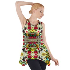 Chicken Monkeys Smile In The Floral Nature Looking Hot Side Drop Tank Tunic by pepitasart