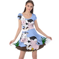 Friends Not Food - Cute Pig And Chicken Cap Sleeve Dress by Valentinaart