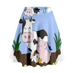 Friends Not Food - Cute Pig And Chicken High Waist Skirt by Valentinaart