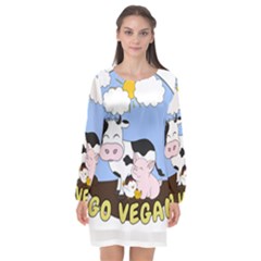 Friends Not Food - Cute Pig And Chicken Long Sleeve Chiffon Shift Dress  by Valentinaart