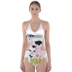 Friends Not Food - Cute Pig And Chicken Cut-out One Piece Swimsuit by Valentinaart