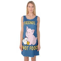 Friends Not Food - Cute Pig And Chicken Sleeveless Satin Nightdress by Valentinaart