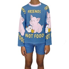 Friends Not Food - Cute Pig And Chicken Kids  Long Sleeve Swimwear by Valentinaart