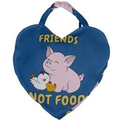 Friends Not Food - Cute Pig And Chicken Giant Heart Shaped Tote by Valentinaart