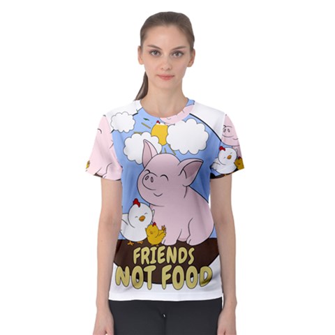 Friends Not Food - Cute Pig And Chicken Women s Sport Mesh Tee by Valentinaart