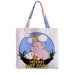 Friends Not Food - Cute Pig And Chicken Zipper Grocery Tote Bag by Valentinaart