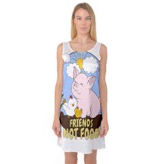 Friends Not Food - Cute Pig And Chicken Sleeveless Satin Nightdress by Valentinaart