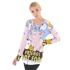 Friends Not Food - Cute Pig And Chicken Tie Up Tee by Valentinaart