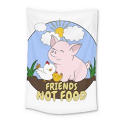 Friends Not Food - Cute Pig And Chicken Small Tapestry by Valentinaart