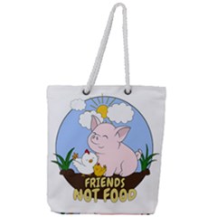 Friends Not Food - Cute Pig And Chicken Full Print Rope Handle Tote (large) by Valentinaart