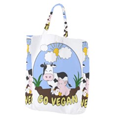 Friends Not Food - Cute Cow, Pig And Chicken Giant Grocery Zipper Tote by Valentinaart