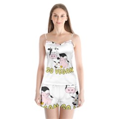 Friends Not Food - Cute Cow, Pig And Chicken Satin Pajamas Set by Valentinaart