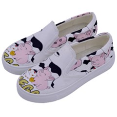 Friends Not Food - Cute Cow, Pig And Chicken Kids  Canvas Slip Ons by Valentinaart