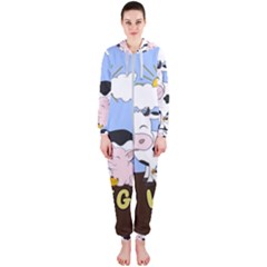 Friends Not Food - Cute Cow, Pig And Chicken Hooded Jumpsuit (ladies)  by Valentinaart