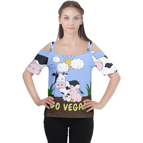 Friends Not Food - Cute Cow, Pig And Chicken Cutout Shoulder Tee by Valentinaart