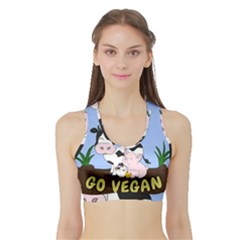 Friends Not Food - Cute Cow, Pig And Chicken Sports Bra With Border by Valentinaart