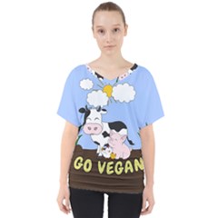 Friends Not Food - Cute Cow, Pig And Chicken V-neck Dolman Drape Top by Valentinaart