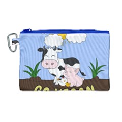 Friends Not Food - Cute Cow, Pig And Chicken Canvas Cosmetic Bag (large) by Valentinaart