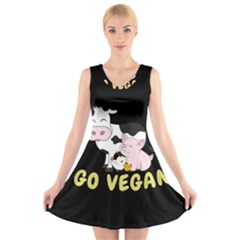 Friends Not Food - Cute Cow, Pig And Chicken V-neck Sleeveless Skater Dress by Valentinaart