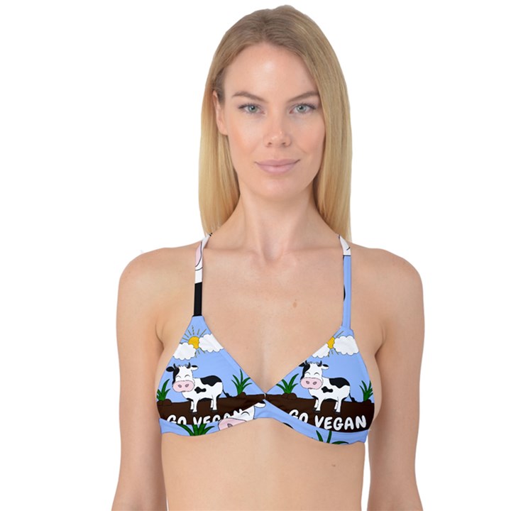 Friends Not Food - Cute Cow Reversible Tri Bikini Top