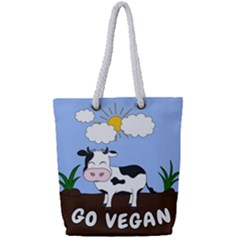 Friends Not Food - Cute Cow Full Print Rope Handle Tote (small) by Valentinaart