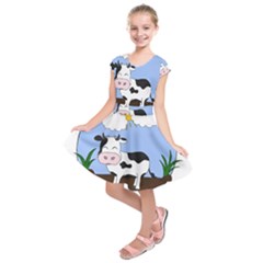 Friends Not Food - Cute Cow Kids  Short Sleeve Dress by Valentinaart