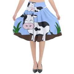 Friends Not Food - Cute Cow Flared Midi Skirt by Valentinaart