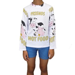 Friends Not Food - Cute Cow, Pig And Chicken Kids  Long Sleeve Swimwear by Valentinaart
