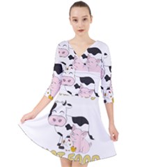 Friends Not Food - Cute Cow, Pig And Chicken Quarter Sleeve Front Wrap Dress	 by Valentinaart