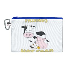 Friends Not Food - Cute Cow, Pig And Chicken Canvas Cosmetic Bag (large) by Valentinaart