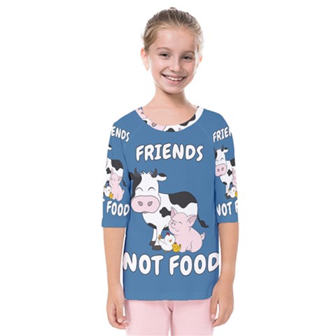 Friends Not Food - Cute Cow, Pig And Chicken Kids  Quarter Sleeve Raglan Tee by Valentinaart