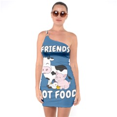 Friends Not Food - Cute Cow, Pig And Chicken One Soulder Bodycon Dress by Valentinaart