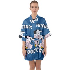 Friends Not Food - Cute Cow, Pig And Chicken Quarter Sleeve Kimono Robe by Valentinaart