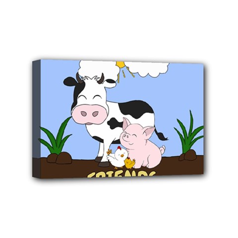Friends Not Food - Cute Cow, Pig And Chicken Mini Canvas 6  X 4  by Valentinaart