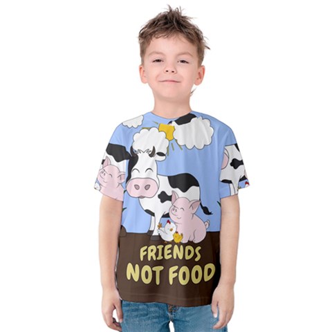 Friends Not Food - Cute Cow, Pig And Chicken Kids  Cotton Tee by Valentinaart
