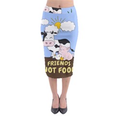 Friends Not Food - Cute Cow, Pig And Chicken Midi Pencil Skirt by Valentinaart