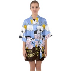 Friends Not Food - Cute Cow, Pig And Chicken Quarter Sleeve Kimono Robe by Valentinaart