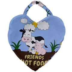 Friends Not Food - Cute Cow, Pig And Chicken Giant Heart Shaped Tote by Valentinaart