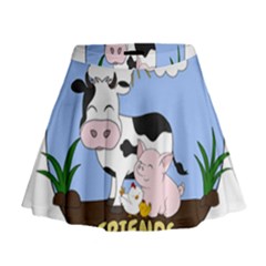 Friends Not Food - Cute Cow, Pig And Chicken Mini Flare Skirt by Valentinaart