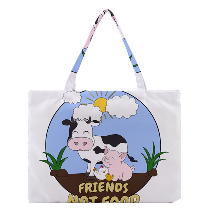 Friends Not Food - Cute Cow, Pig and Chicken Medium Tote Bag