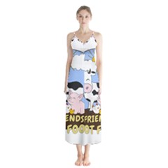 Friends Not Food - Cute Cow, Pig And Chicken Button Up Chiffon Maxi Dress