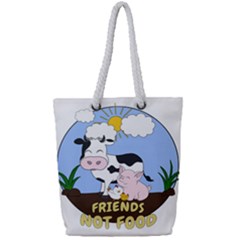 Friends Not Food - Cute Cow, Pig And Chicken Full Print Rope Handle Tote (small) by Valentinaart