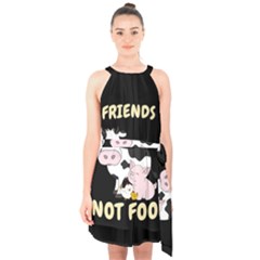 Friends Not Food - Cute Cow, Pig And Chicken Halter Collar Waist Tie Chiffon Dress by Valentinaart